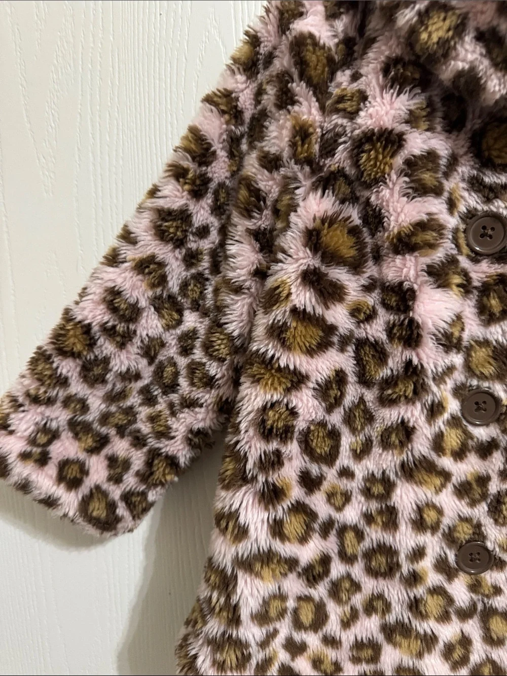 Gymboree Faux Fur Leopard Button Winter Coat Girls XS 3 4 Warm Animal Print